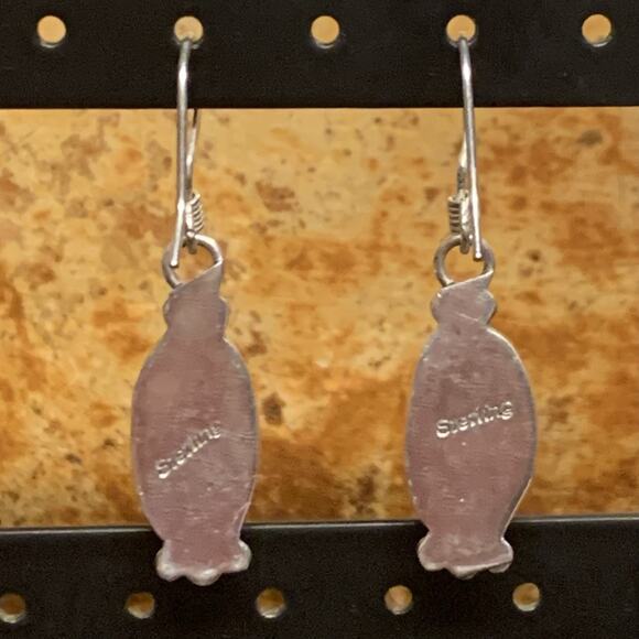 Vintage Sterling Silver and Turquoise Oval Shape Dangle Earrings - Picture 7 of 7